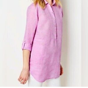 J. Jill Gorgeous Linen Tab Sleeve Tunic Top Petunia/White sz XS petit